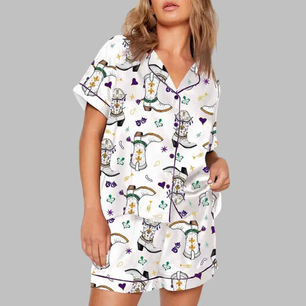 Mardi Gras Cowboy Boot Print Pajama Set 3