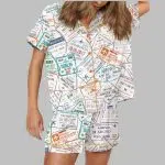 Passport Travel Stamps Satin Pajama Set