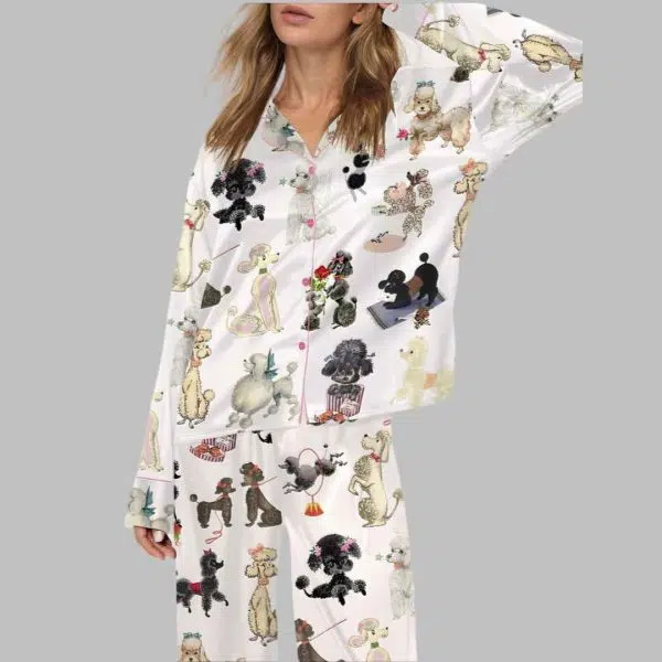 Retro Poodles Dogs Satin Pajama Set 2