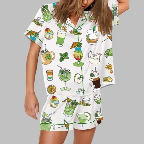 Saint Patricks Day Special Green Cocktails Print Pajama Set 2