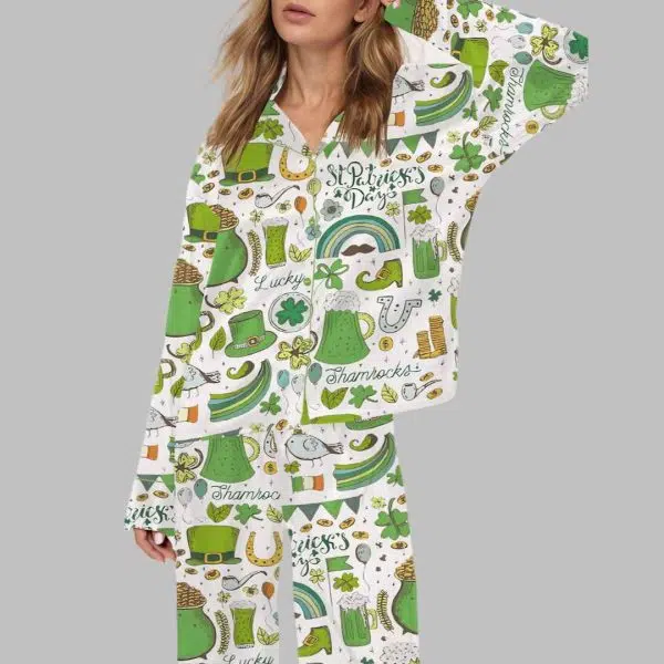 Slainte Irish Cheer St Patricks Day Satin Pajama Set 1