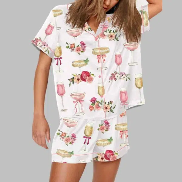 Valentine Petals and Prosecco Watercolor Pajama Set 4