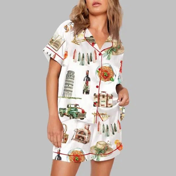 Watercolor Italy Travel Print Pajama Set 2