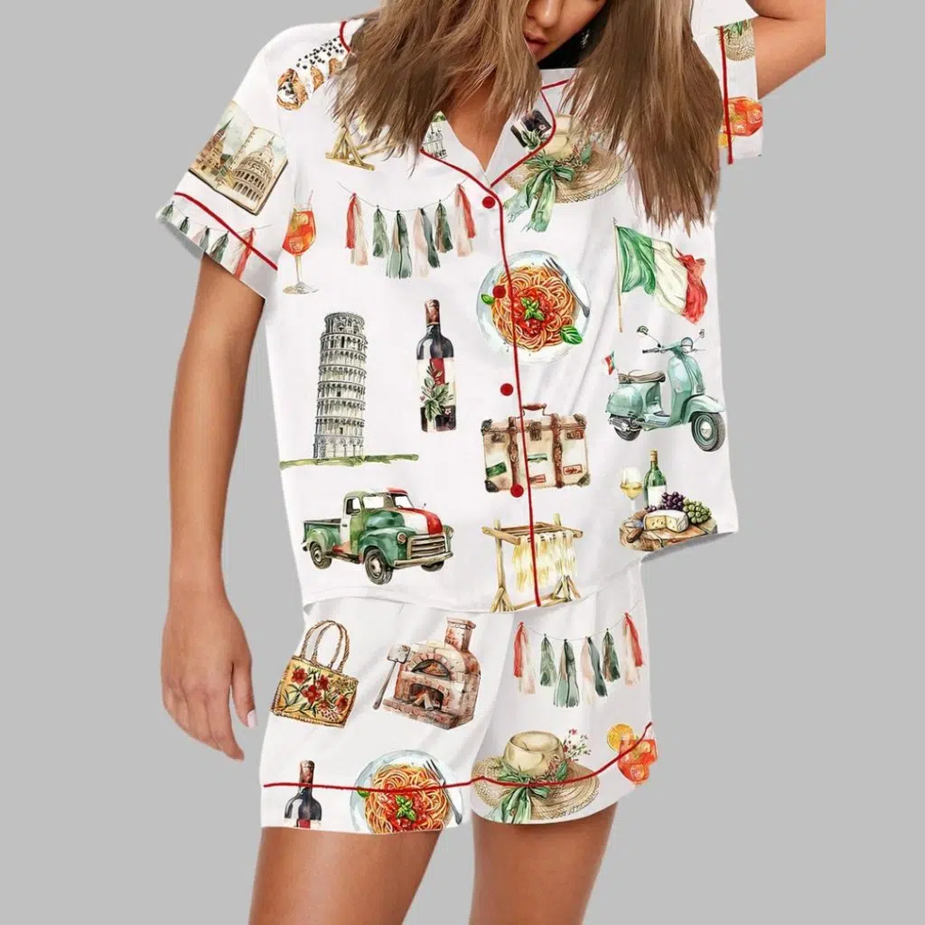 Watercolor Italy Travel Print Pajama Set 4