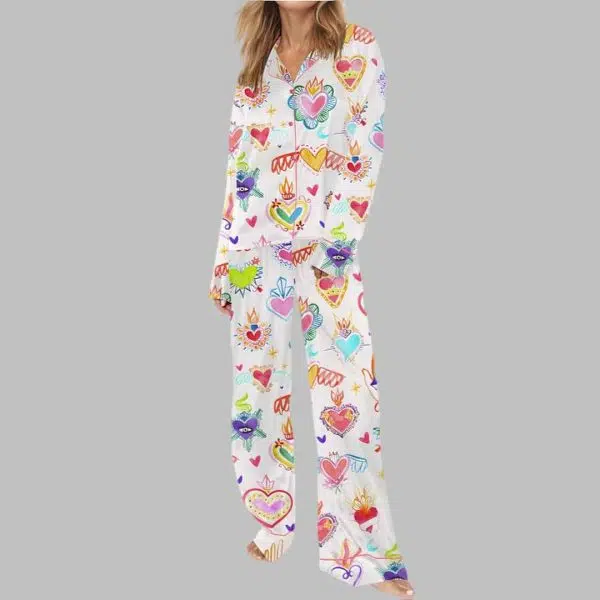 Watercolor Sacred Heart Satin Pajama Set 2