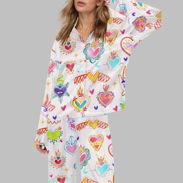 Watercolor Sacred Heart Satin Pajama Set 4