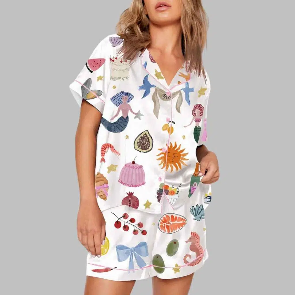 Whimsical Hand Drawn Love Print Pajama Set 2