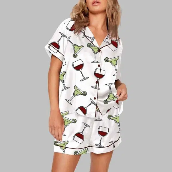 Wine Glass And Martini Print Pajama Set 2