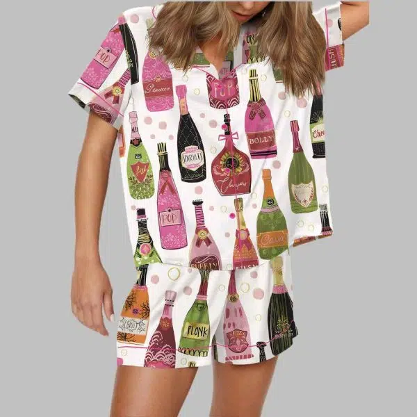 Bubble Champagne Bottles Satin Pajama Set 1