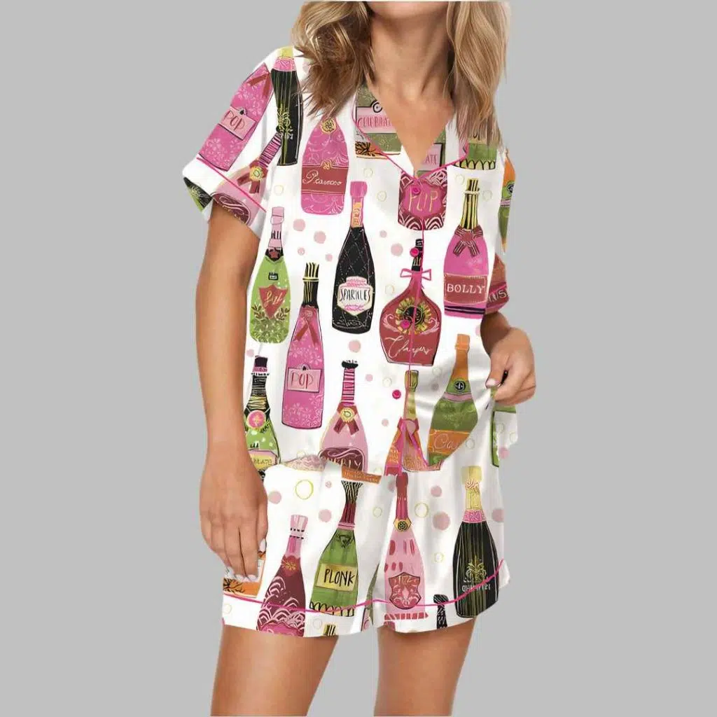 Bubble Champagne Bottles Satin Pajama Set 4