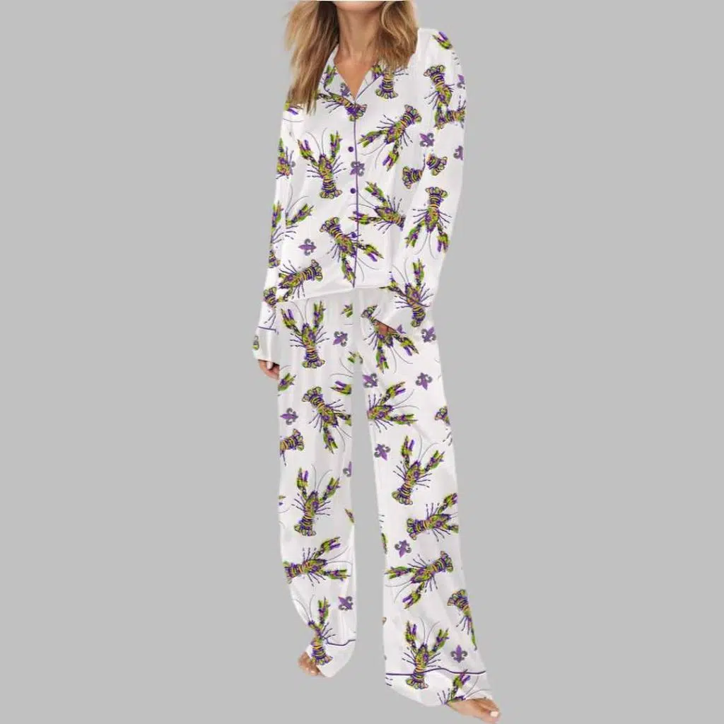 Mardi Gras Crawfish Satin Pajama Set 3